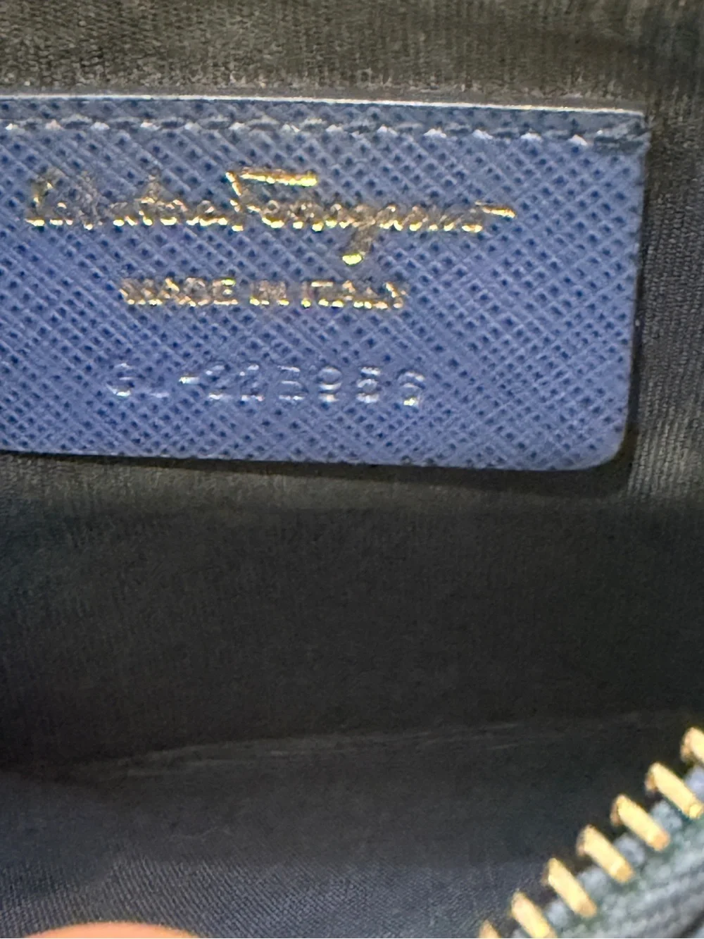 Salvatore Ferragamo Navy‎ Leather Zip Wallet with Gold Gancini Accent